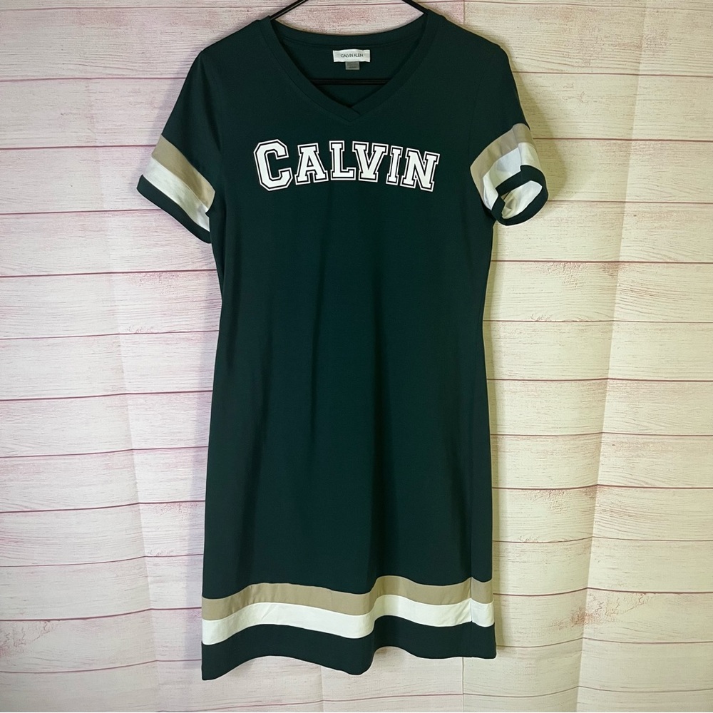 Calvin Klein Green With Stripe Dress Size Medium